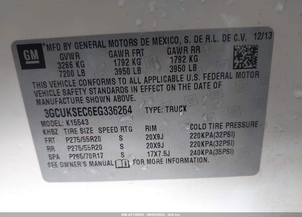2014 CHEVROLET SILVERADO 1500 VIN: 3GCUKSEC6EG336264