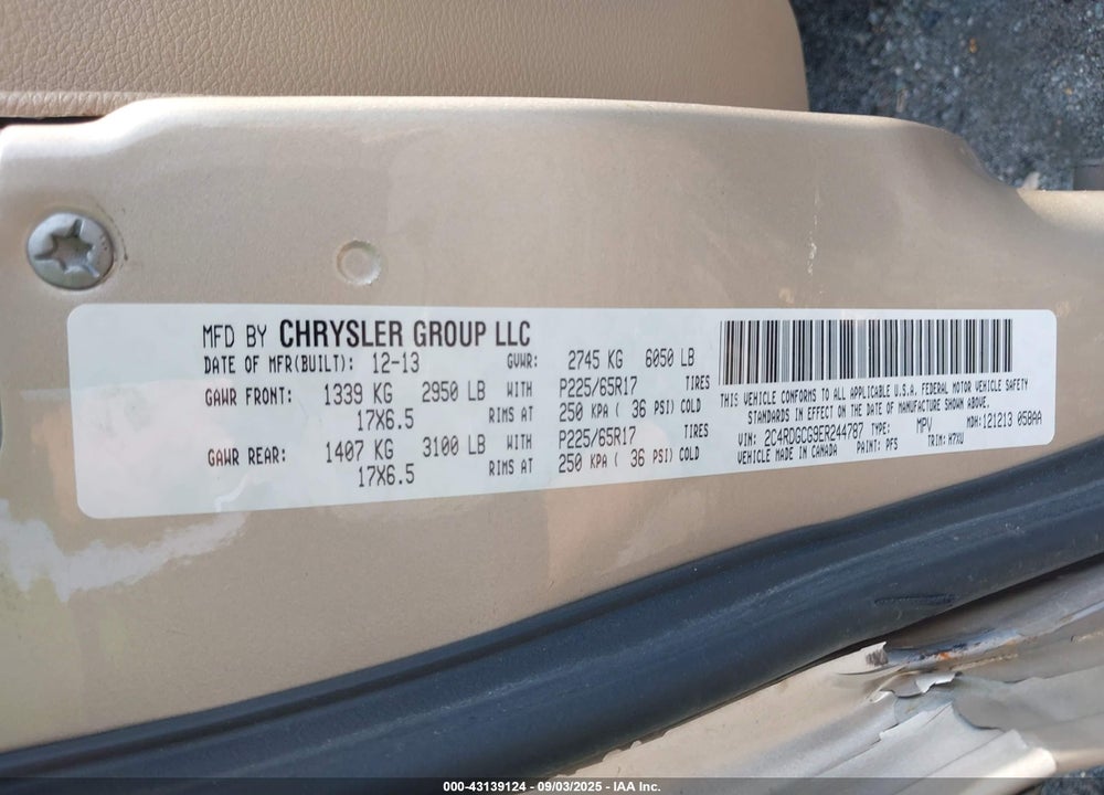 2014 DODGE GRAND CARAVAN SXT VIN: 2C4RDGCG9ER244787