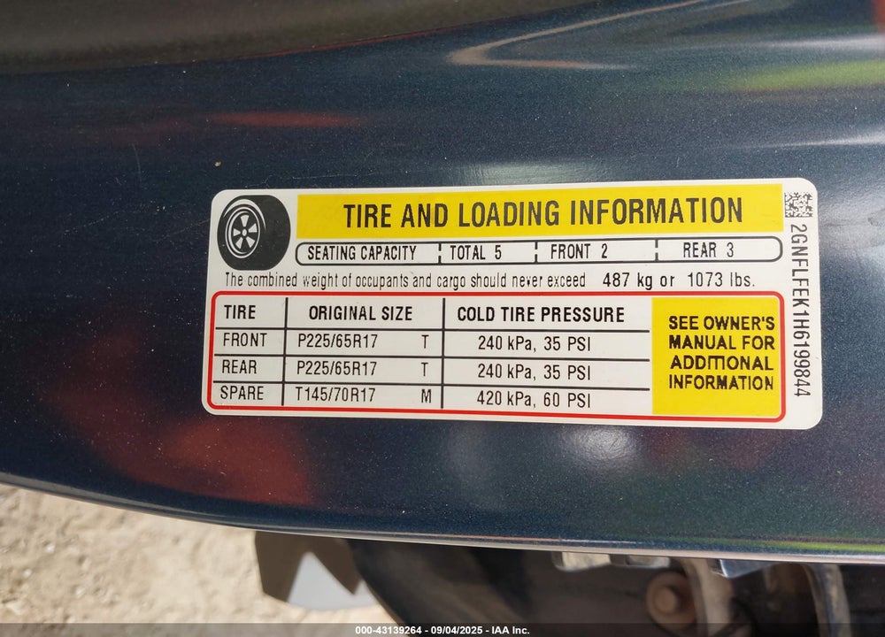 2017 CHEVROLET EQUINOX VIN: 2GNFLFEK1H6199844