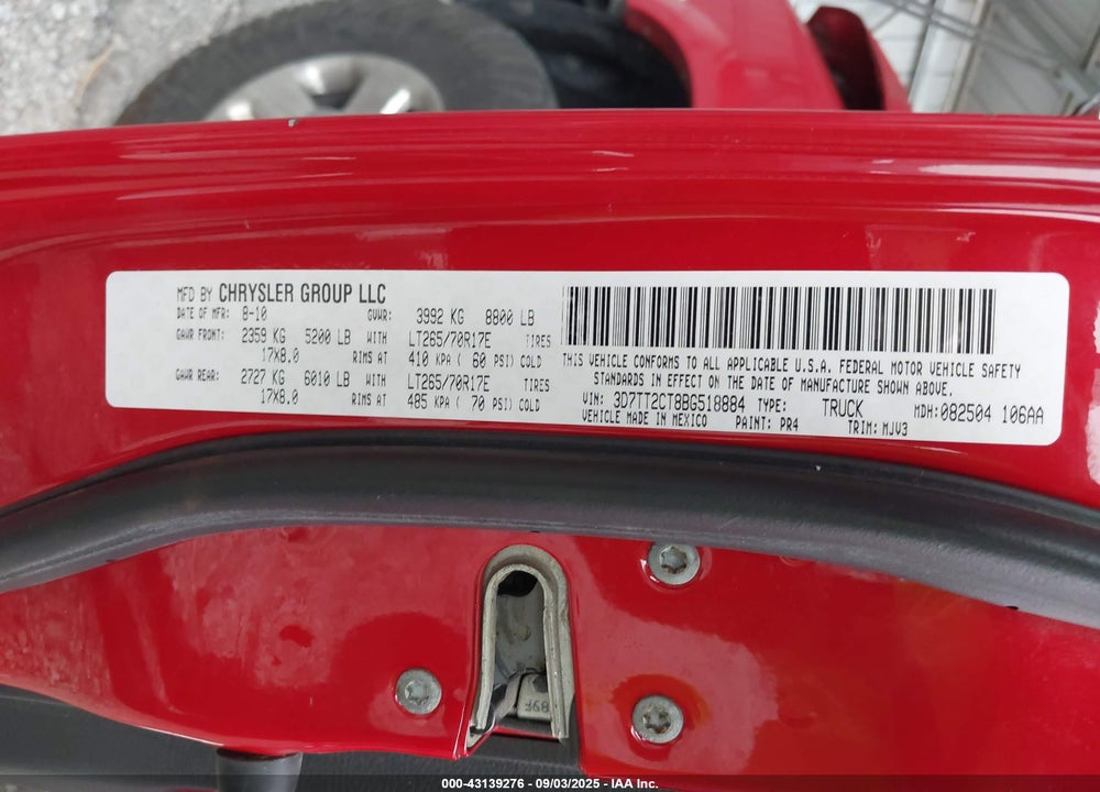 2011 RAM RAM 2500 VIN: 3D7TT2CT8BG518884