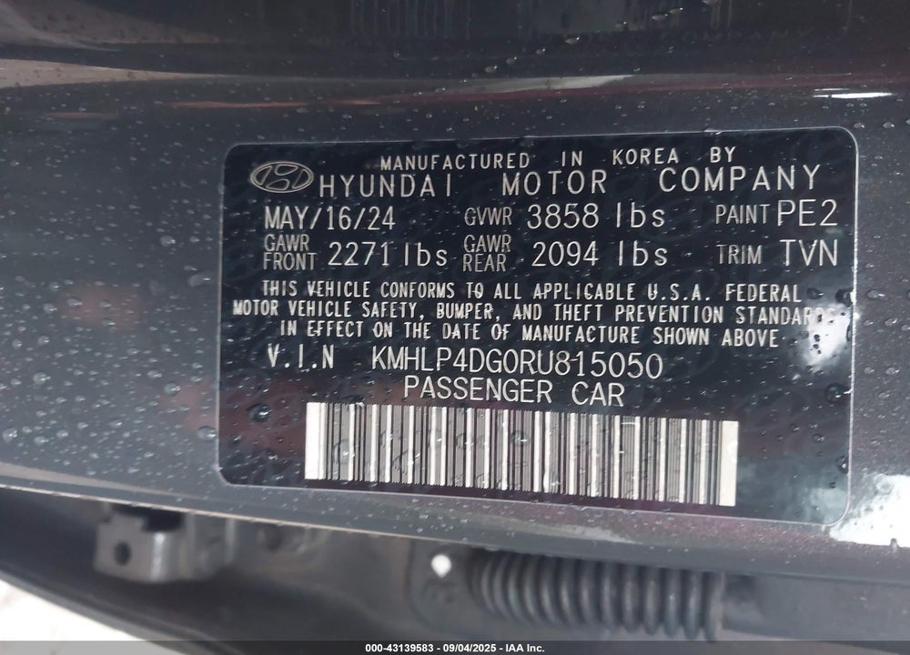 2024 HYUNDAI ELANTRA VIN: KMHLP4DG0RU815050