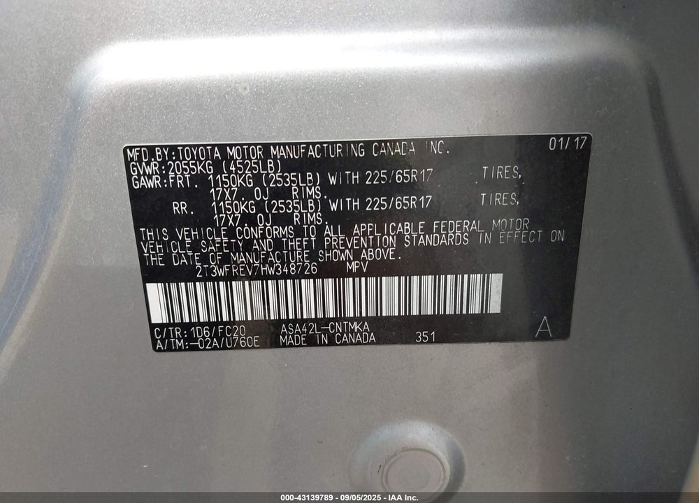2017 TOYOTA RAV4 VIN: 2T3WFREV7HW348726