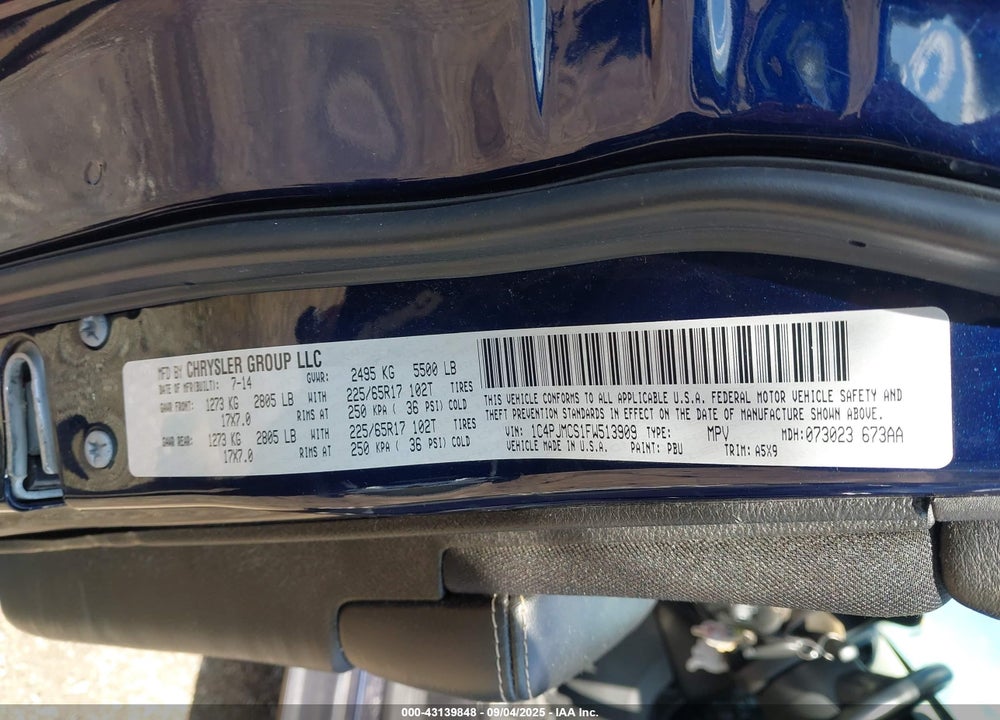 2015 JEEP CHEROKEE LATITUDE VIN: 1C4PJMCS1FW513909