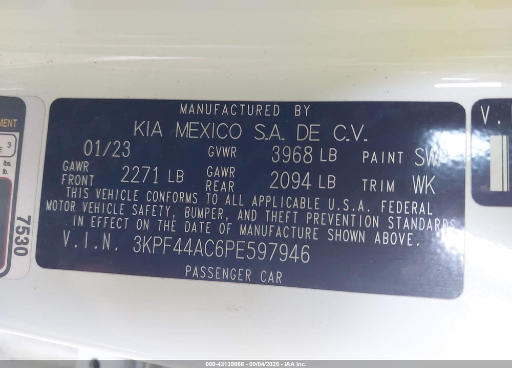 2023 KIA FORTE GT VIN: 3KPF44AC6PE597946