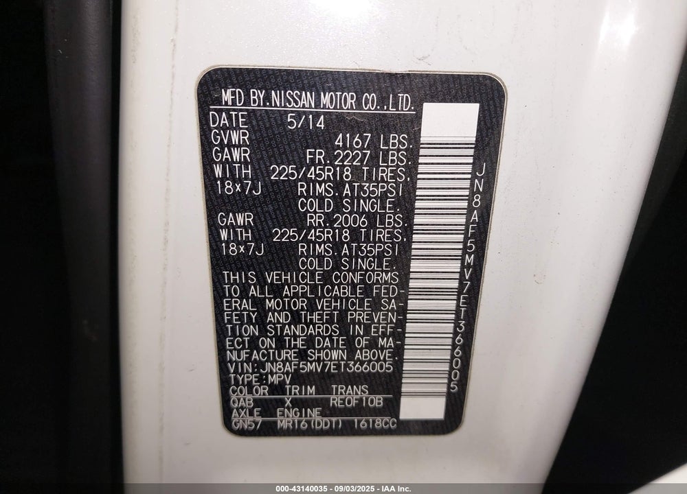 2014 NISSAN JUKE VIN: JN8AF5MV7ET366005