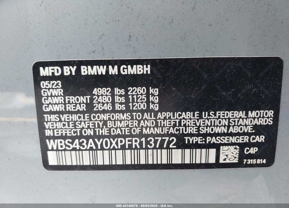 2023 BMW M3 COMPETITION XDRIVE VIN: WBS43AY0XPFR13772