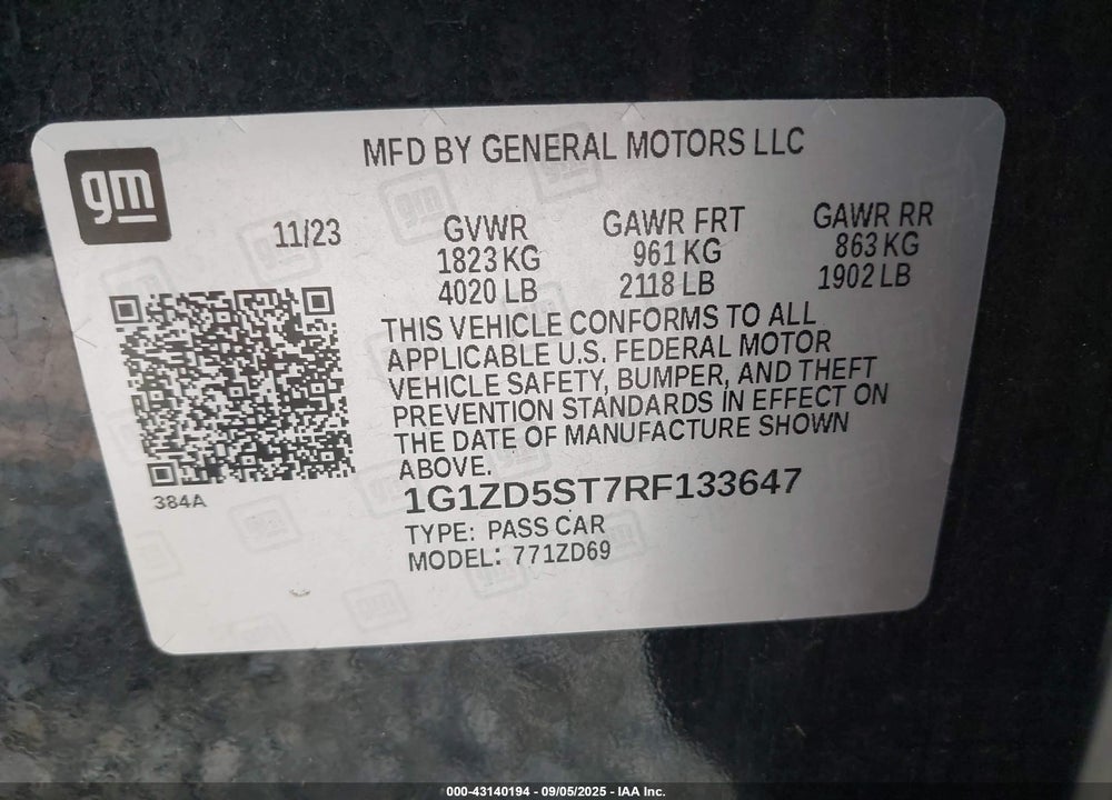 2024 CHEVROLET MALIBU VIN: 1G1ZD5ST7RF133647
