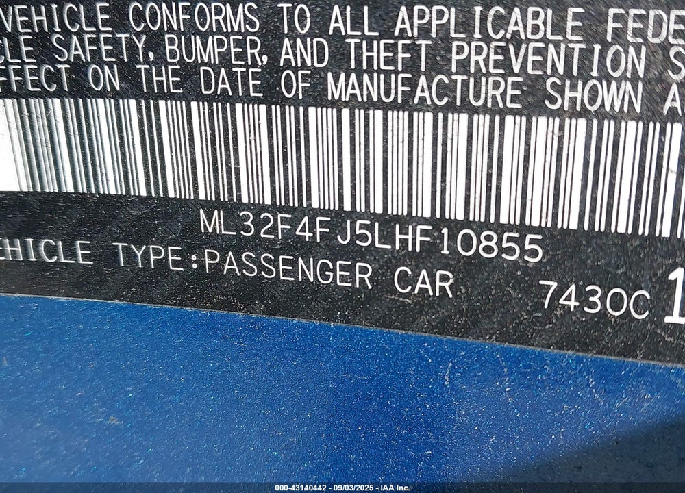2020 MITSUBISHI MIRAGE VIN: ML32F4FJ5LHF10855