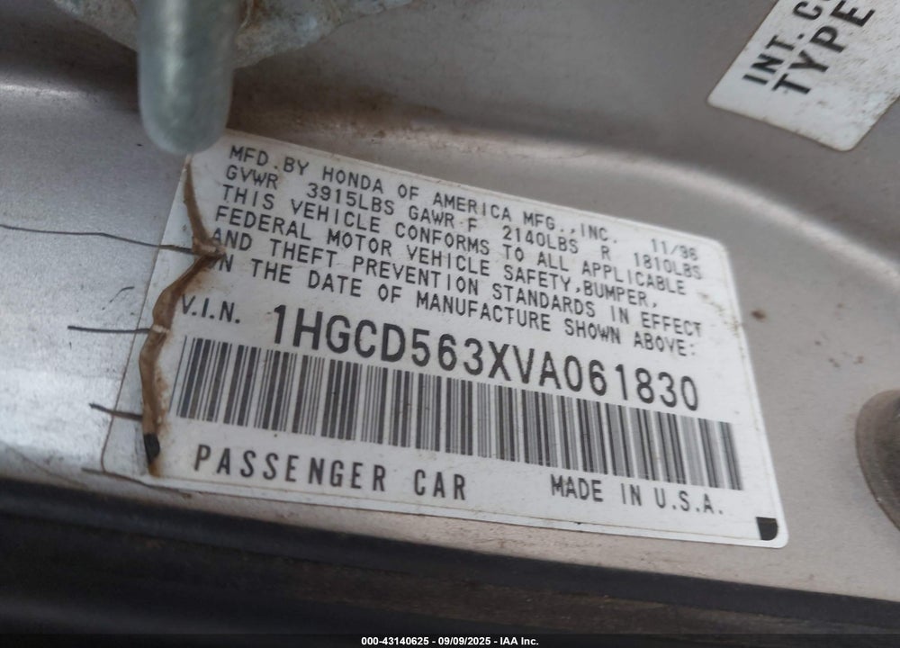 1997 HONDA ACCORD LX VIN: 1HGCD563XVA061830