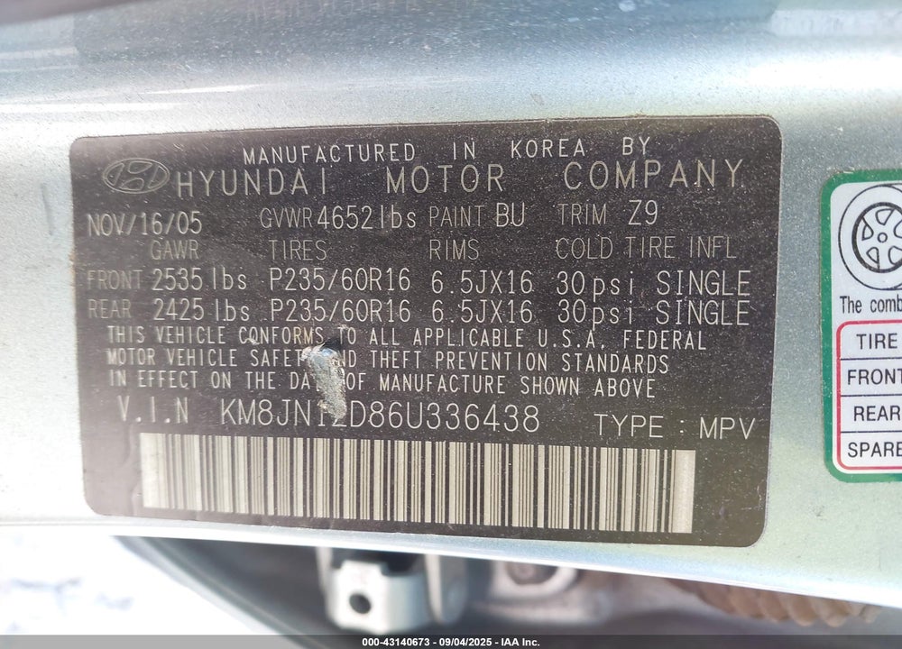 2006 HYUNDAI TUCSON GLS/LIMITED VIN: KM8JN12D86U336438