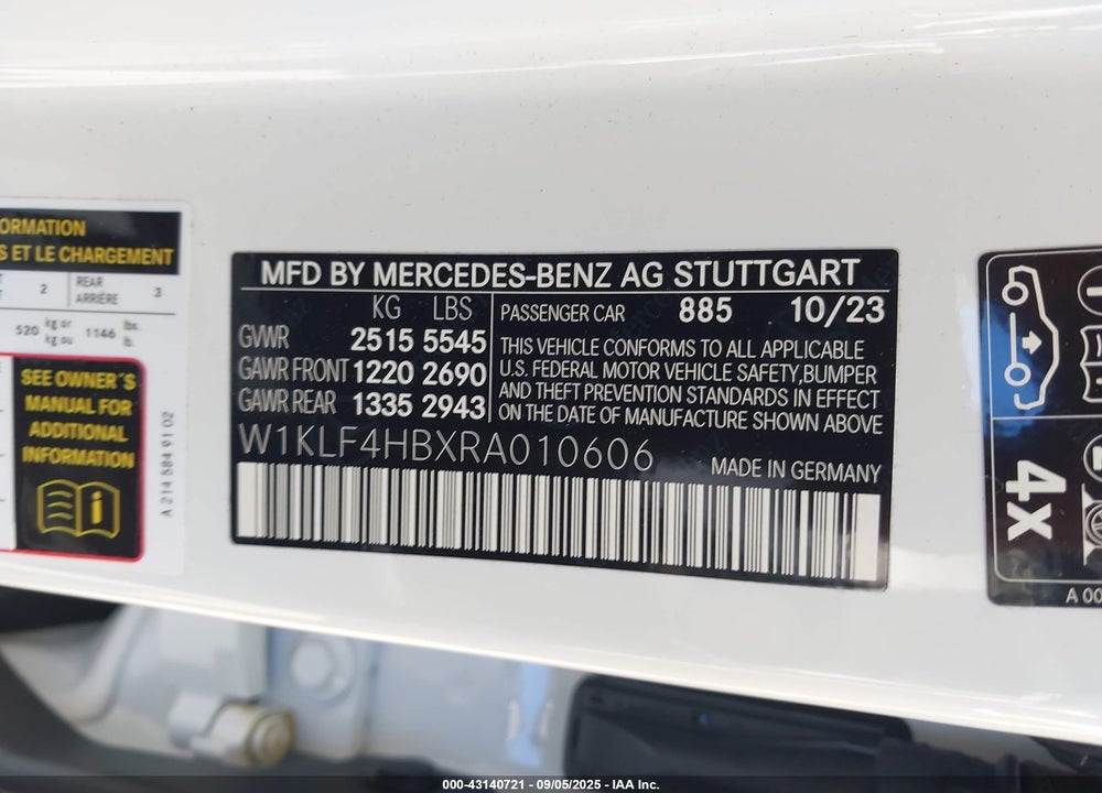 2024 MERCEDES-BENZ E 350 VIN: W1KLF4HBXRA010606