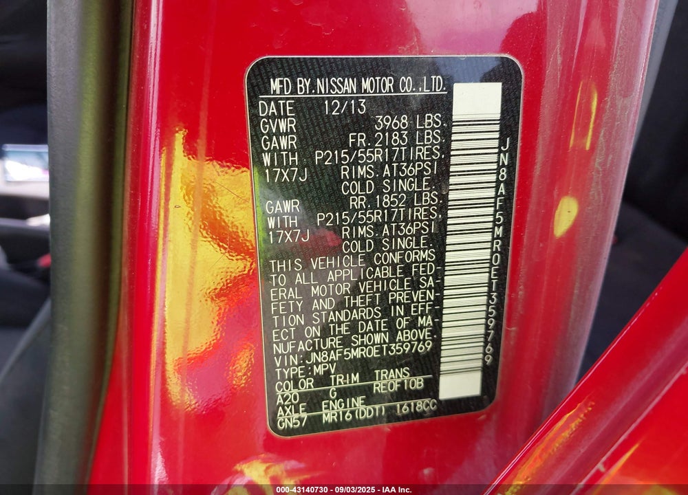 2014 NISSAN JUKE VIN: JN8AF5MR0ET359769