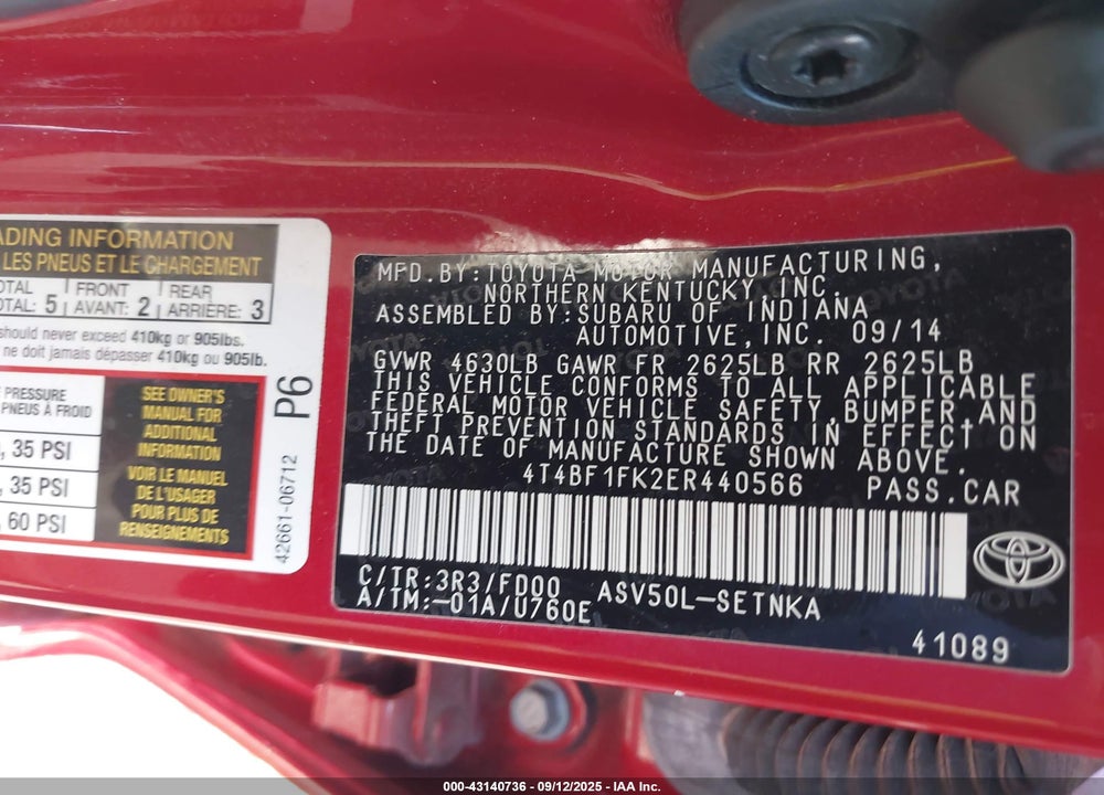 2014 TOYOTA CAMRY LE VIN: 4T4BF1FK2ER440566