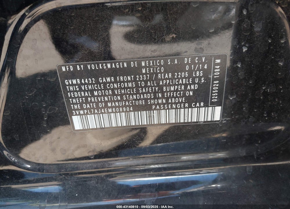 2014 VOLKSWAGEN JETTA VIN: 3VWPL7AJ4EM608904