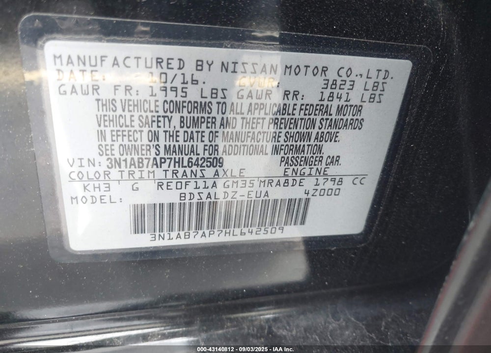2017 NISSAN SENTRA VIN: 3N1AB7AP7HL642509