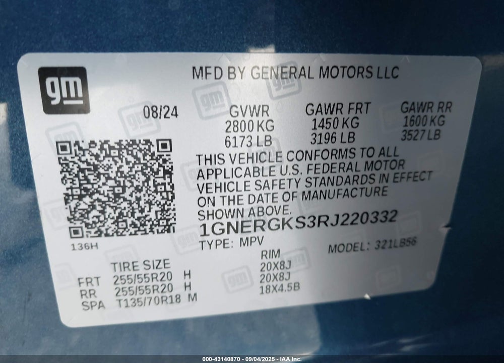 2024 CHEVROLET TRAVERSE FWD LT VIN: 1GNERGKS3RJ220332