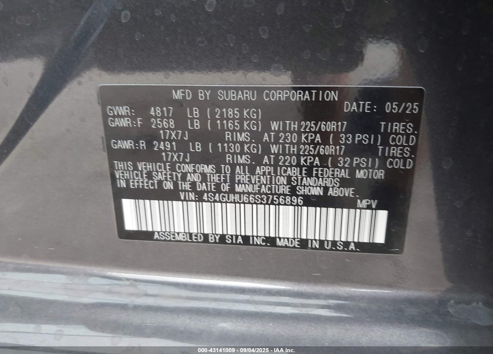 2025 SUBARU CROSSTREK WILDERNESS VIN: 4S4GUHU66S3756896