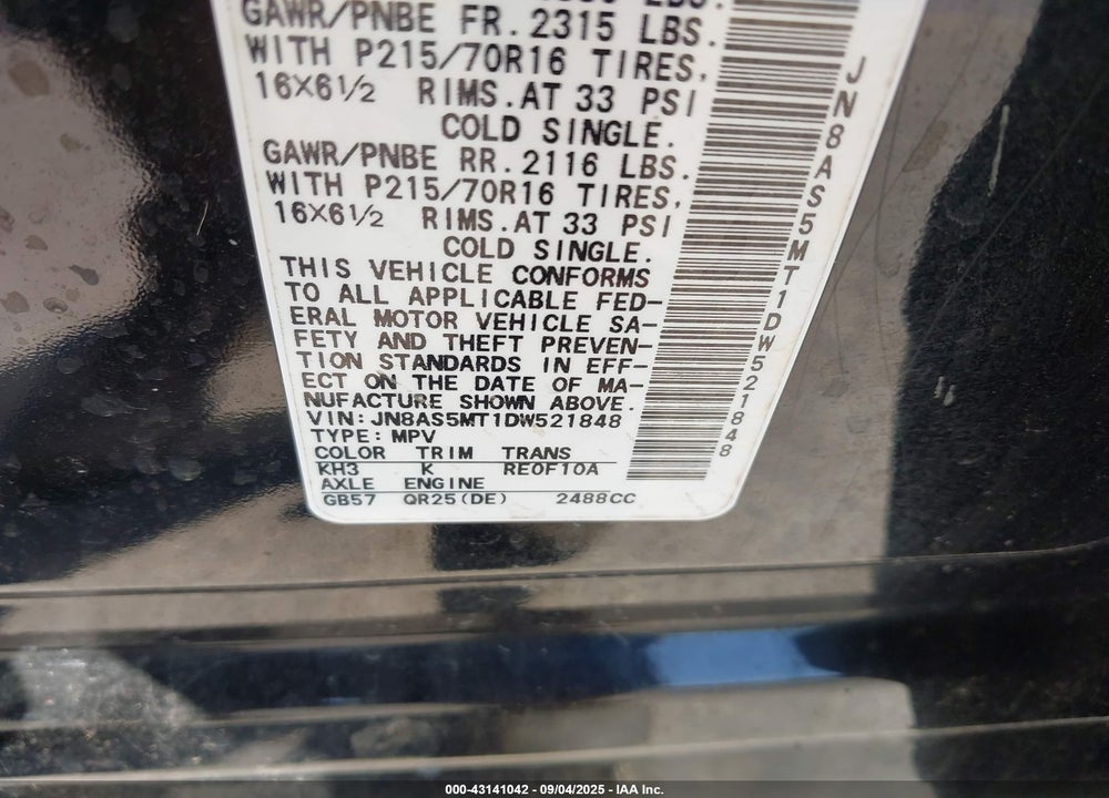 2013 NISSAN ROGUE VIN: JN8AS5MT1DW521848