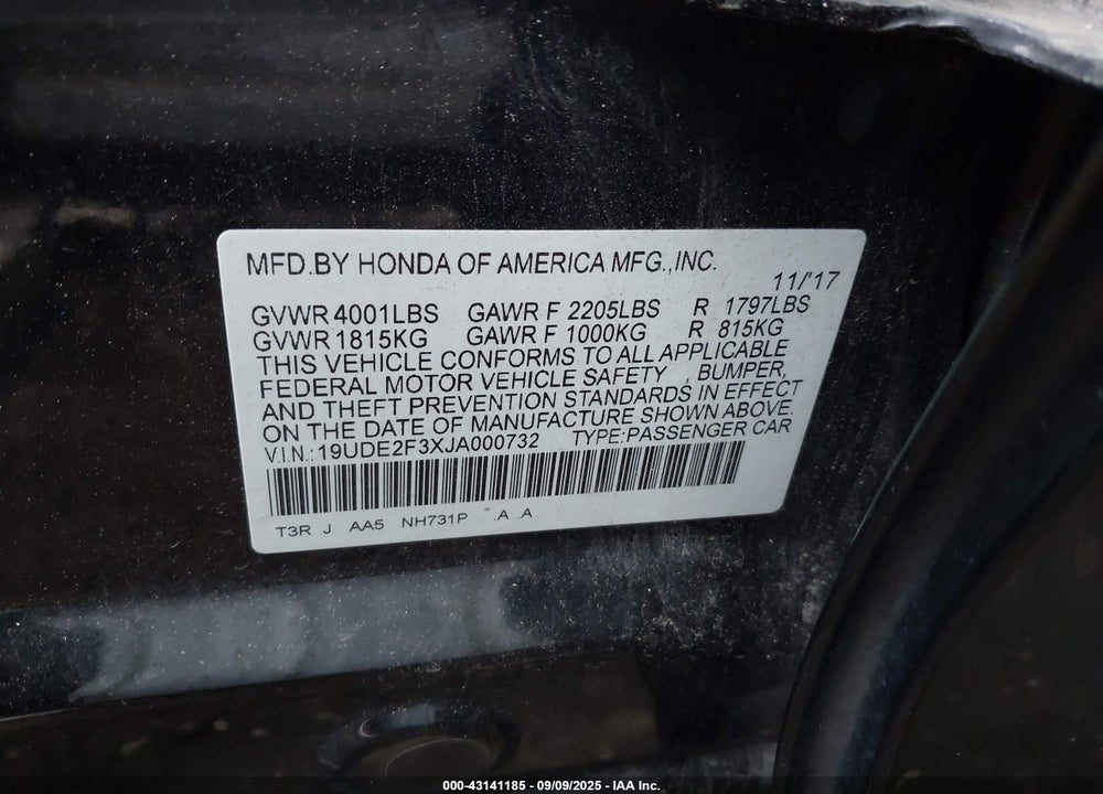 2018 ACURA ILX VIN: 19UDE2F3XJA000732