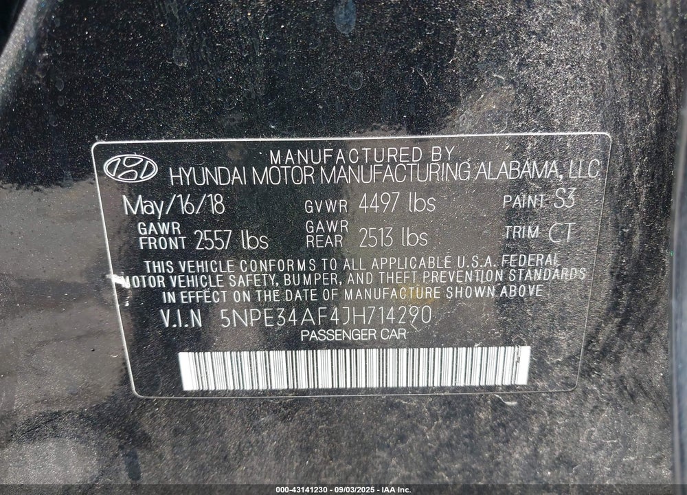 2018 HYUNDAI SONATA VIN: 5NPE34AF4JH714290