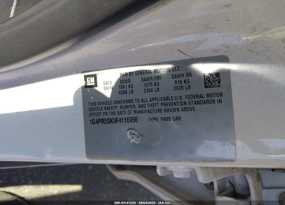 2015 BUICK VERANO CONVENIENCE GROUP VIN: 1G4PR5SK9F4116956