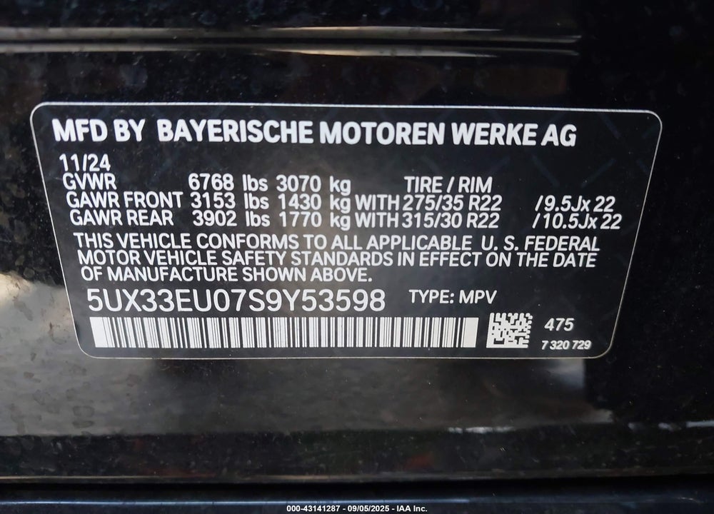 2025 BMW X5 VIN: 5UX33EU07S9Y53598