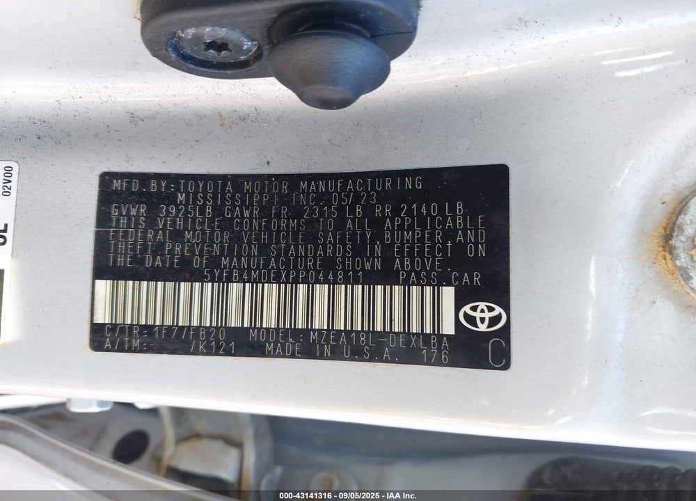 2023 TOYOTA COROLLA VIN: 5YFB4MDEXPP044811