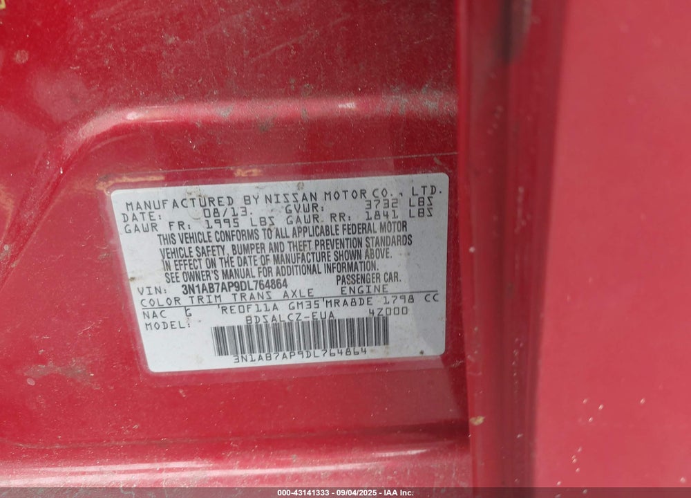 2013 NISSAN SENTRA VIN: 3N1AB7AP9DL764864