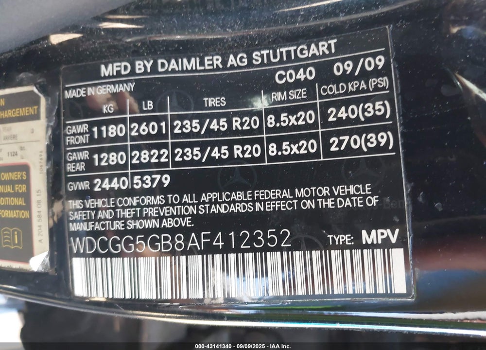 2010 MERCEDES-BENZ GLK 350 VIN: WDCGG5GB8AF412352