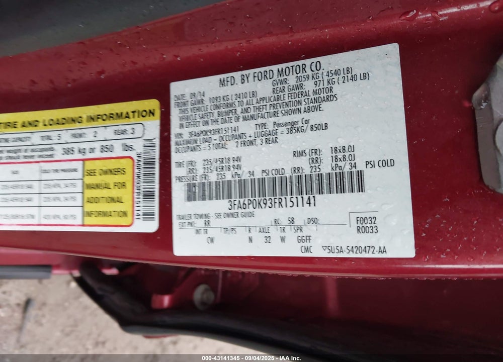 2015 FORD FUSION TITANIUM VIN: 3FA6P0K93FR151141