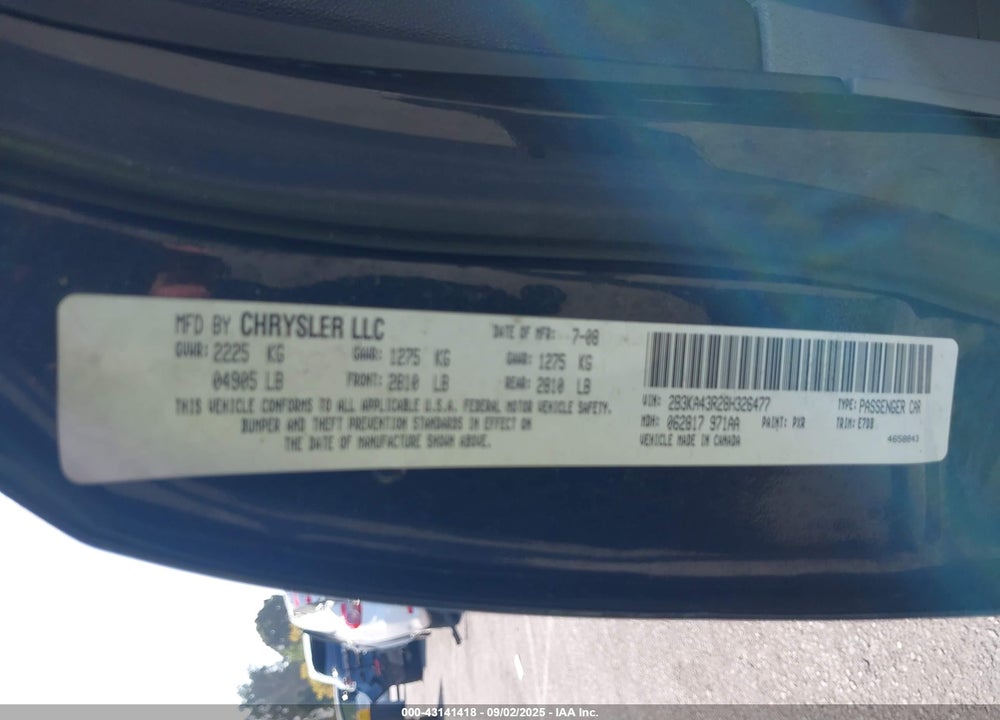 2008 DODGE CHARGER VIN: 2B3KA43R28H326477