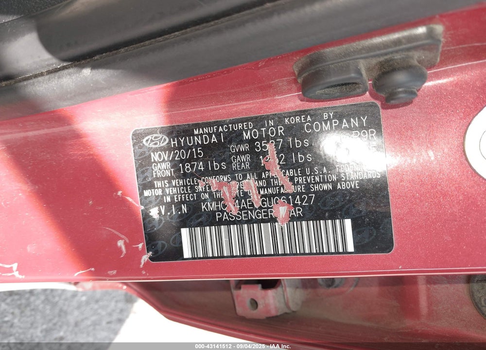 2016 HYUNDAI ACCENT VIN: KMHCT4AE3GU061427