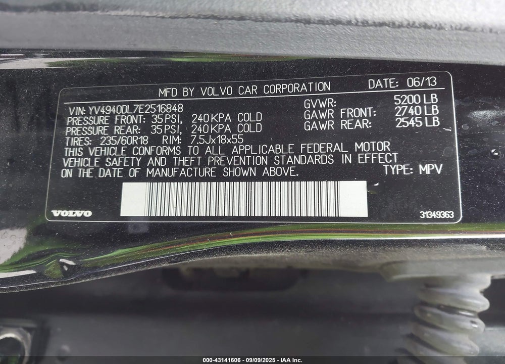 2014 VOLVO XC60 VIN: YV4940DL7E2516848