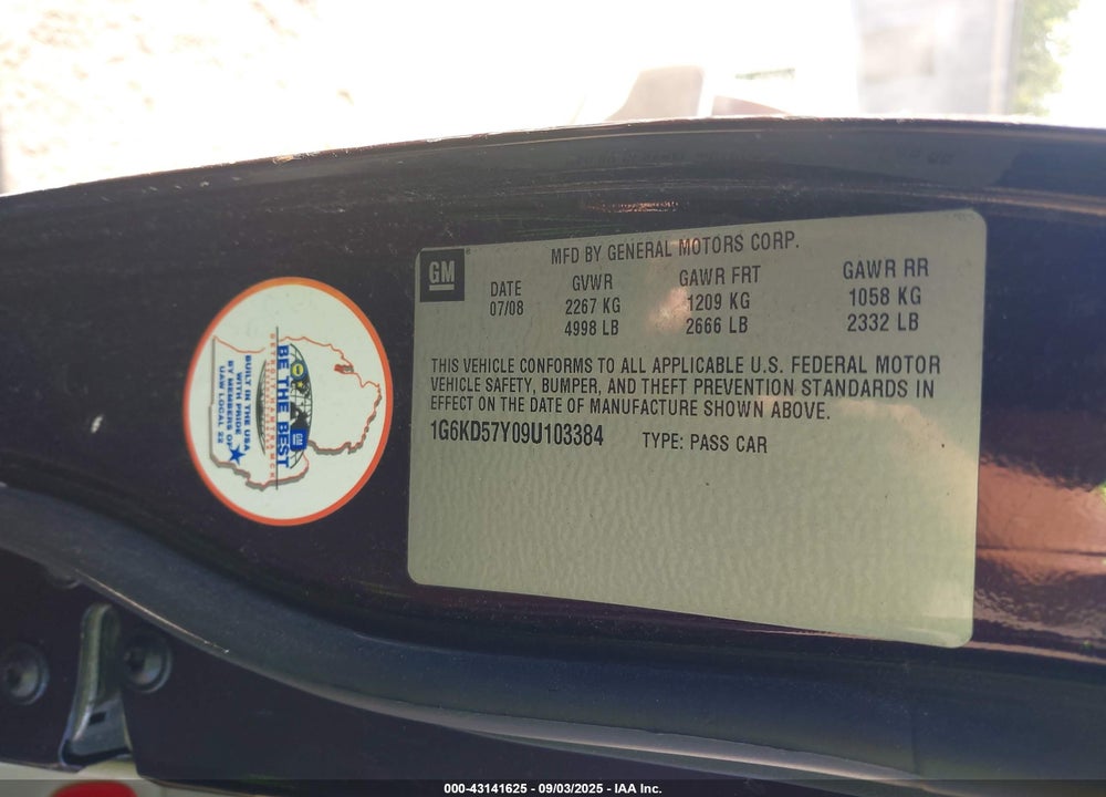 2009 CADILLAC DTS VIN: 1G6KD57Y09U103384