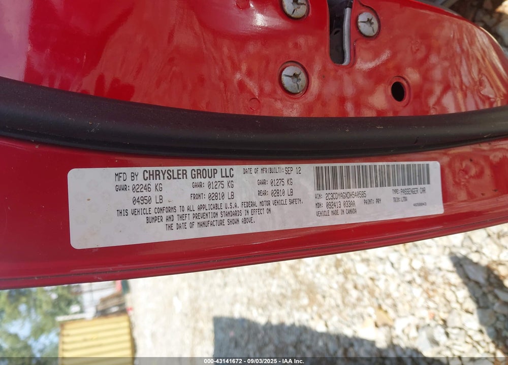 2013 DODGE CHALLENGER VIN: 2C3CDYAGXDH540585