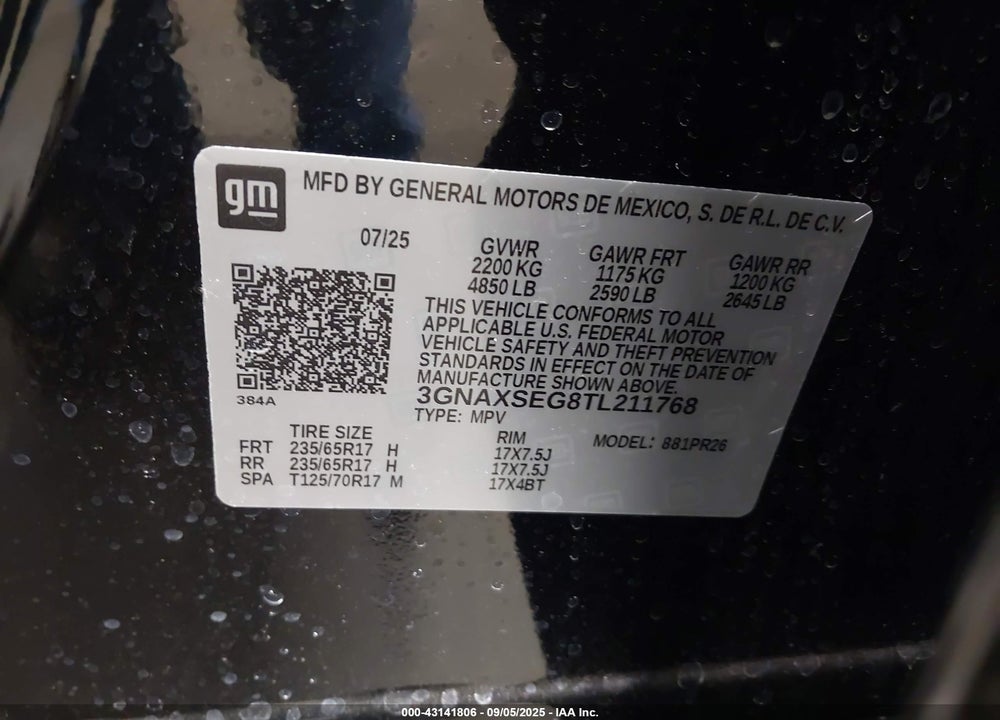 2026 CHEVROLET EQUINOX AWD ACTIV VIN: 3GNAXSEG8TL211768
