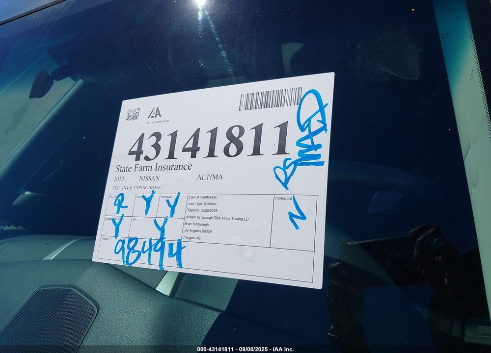 2013 NISSAN ALTIMA 2.5 S VIN: 1N4AL3AP3DC109166