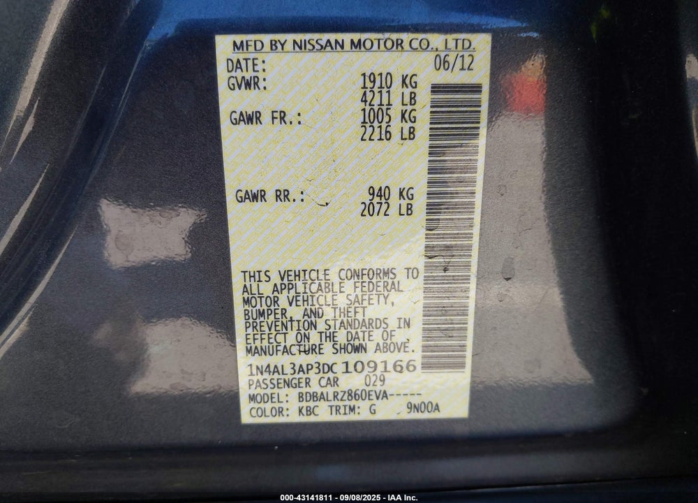 2013 NISSAN ALTIMA 2.5 S VIN: 1N4AL3AP3DC109166