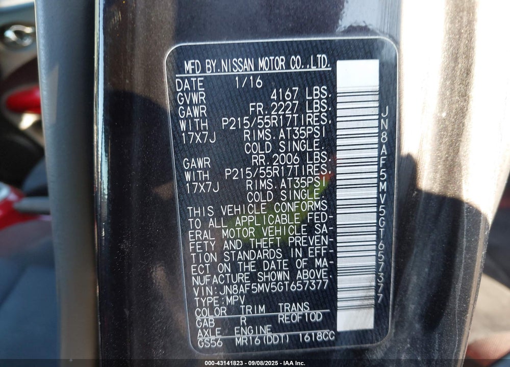 2016 NISSAN JUKE VIN: JN8AF5MV5GT657377