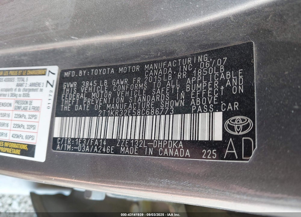 2008 TOYOTA MATRIX VIN: 2T1KR32E58C686773