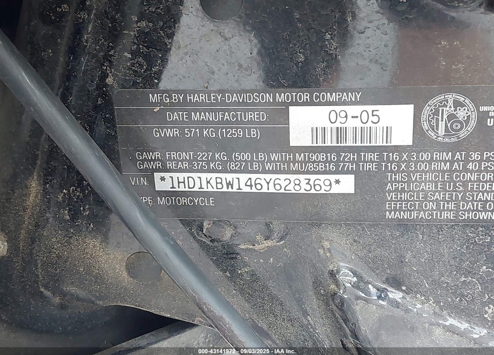 2006 HARLEY-DAVIDSON FLHXI VIN: 1HD1KBW146Y628369