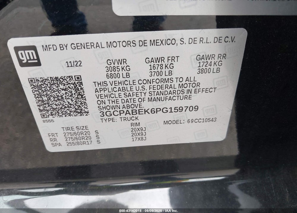 2023 CHEVROLET SILVERADO 1500 VIN: 3GCPABEK6PG159709