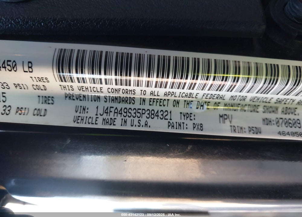 2005 JEEP WRANGLER SPORT VIN: 1J4FA49S35P384321