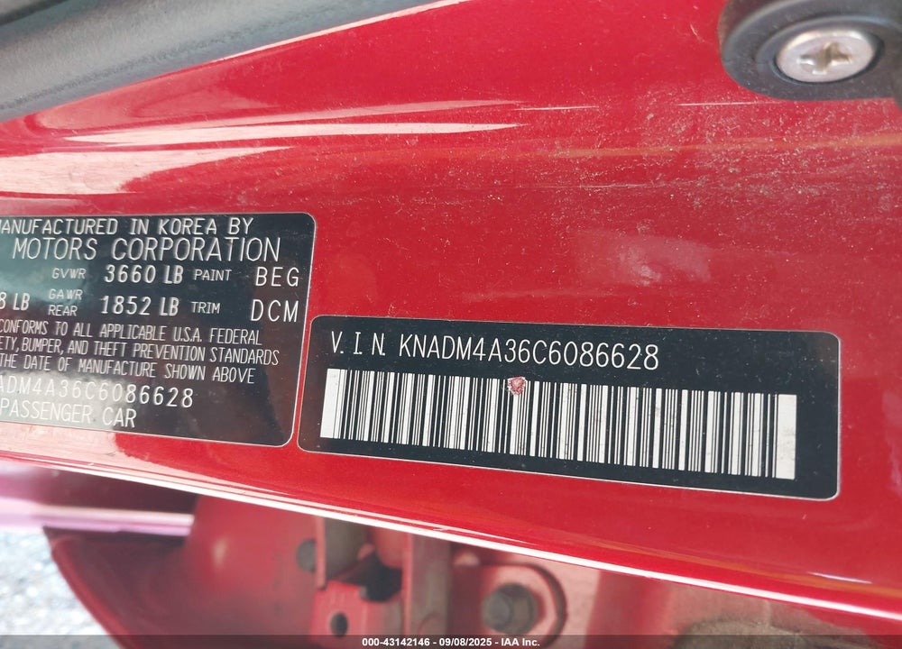 2012 KIA RIO VIN: KNADM4A36C6086628