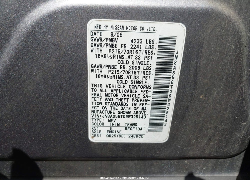 2009 NISSAN ROGUE SPORT VIN: JN8AS58T09W325143