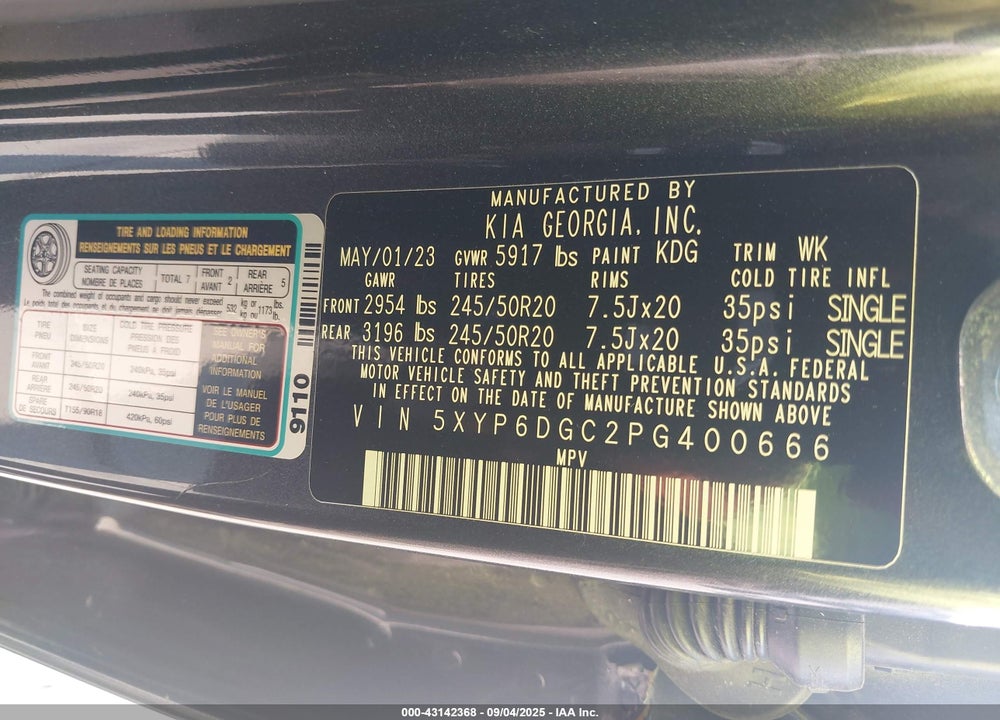 2023 KIA TELLURIDE S VIN: 5XYP6DGC2PG400666