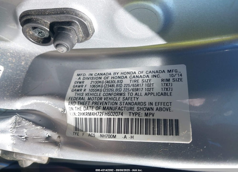 2015 HONDA CR-V VIN: 2HKRM4H72FH602074