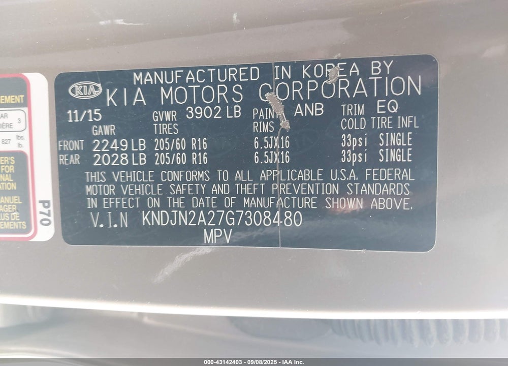 2016 KIA SOUL VIN: KNDJN2A27G7308480
