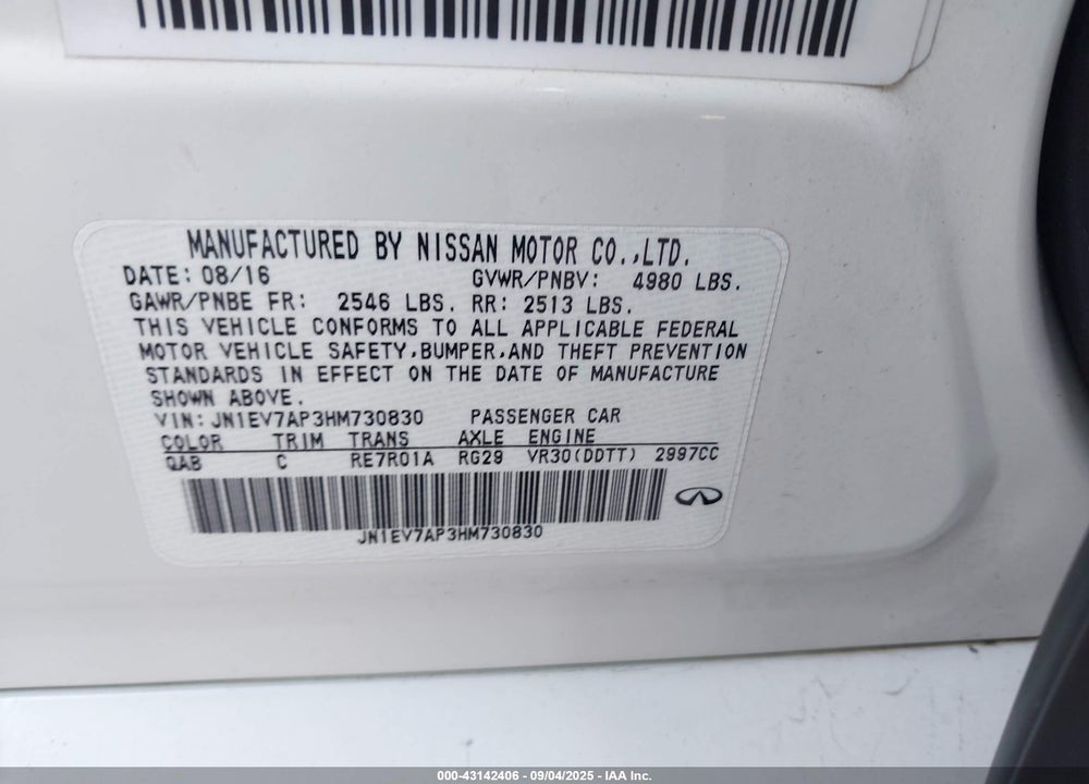 2017 INFINITI Q50 VIN: JN1EV7AP3HM730830