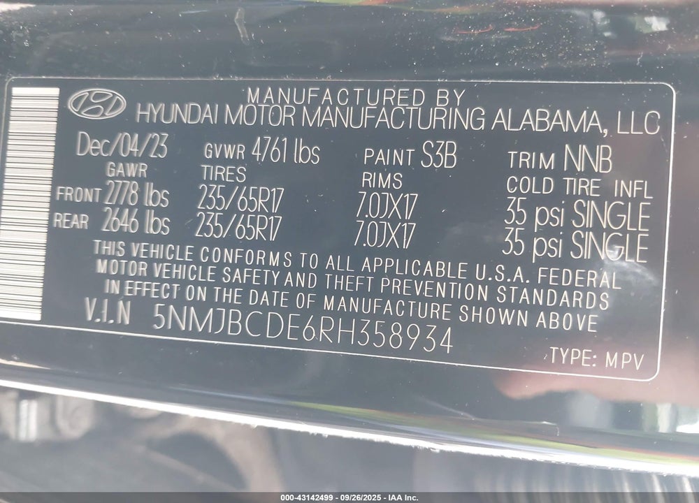 2024 HYUNDAI TUCSON SEL VIN: 5NMJBCDE6RH358934